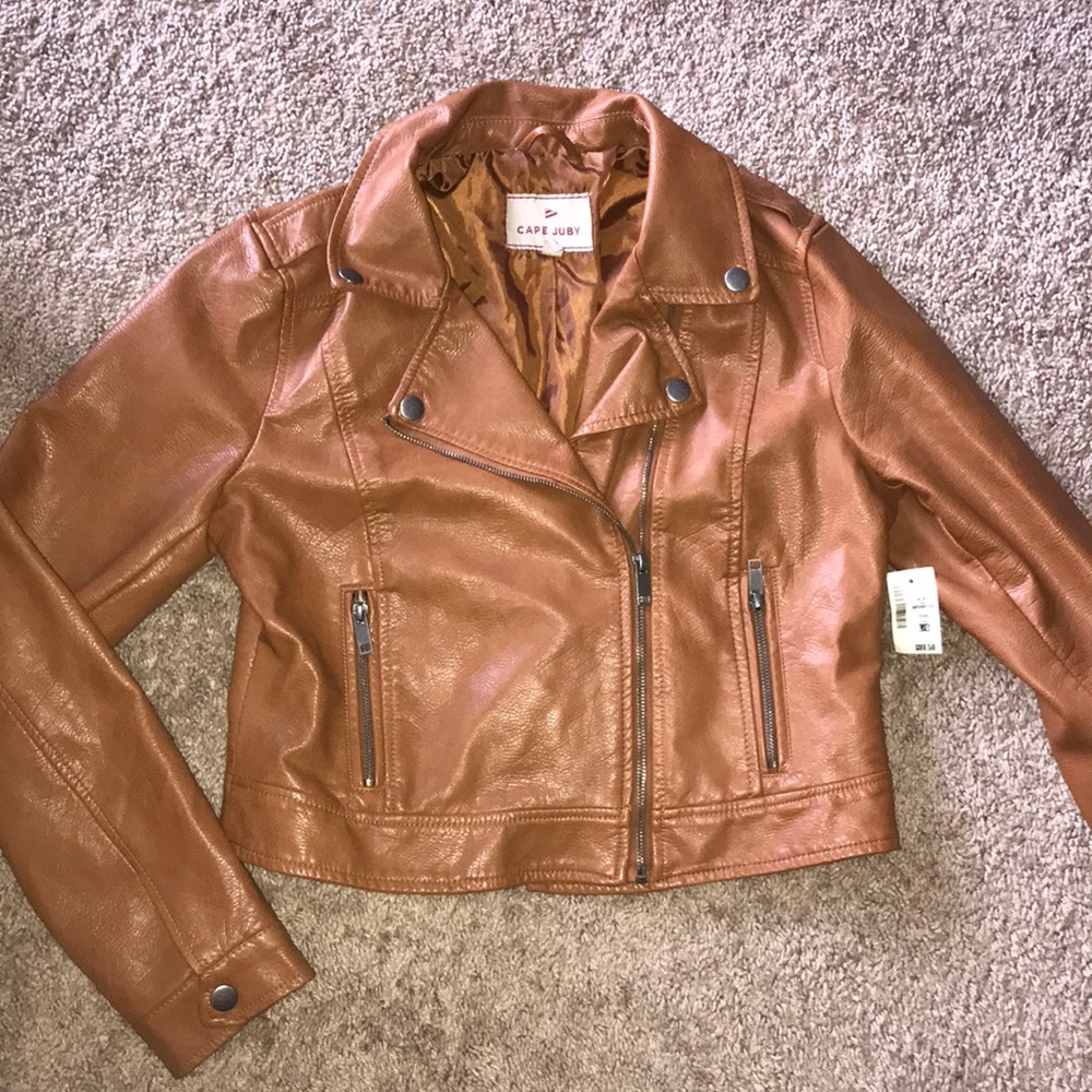 Cropped brown leather jacket NWT